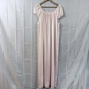 Vtg‎ Lorraine USA Nightgown Pink Nylon Lace Sexy Innocent Maxi Dress Lingerie M